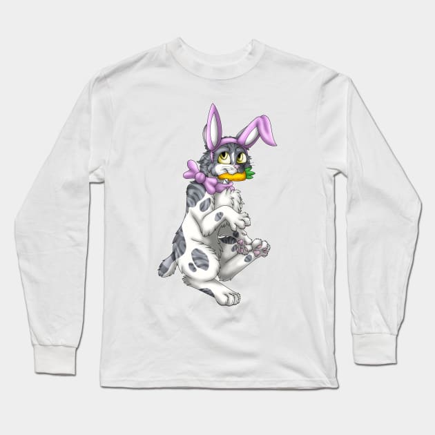 Bobtail BunnyCat: Grey Bicolor Tabby (Pink) Long Sleeve T-Shirt by spyroid101